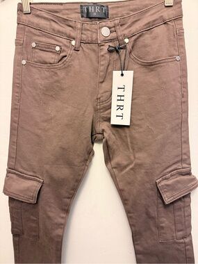 THRT Men's Skinny Cargo Distressed Brown Jeans